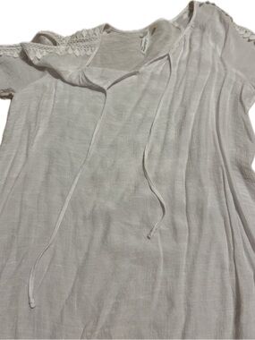 NY Collection Cream Tie-Neck Tunic with Crochet Trim
